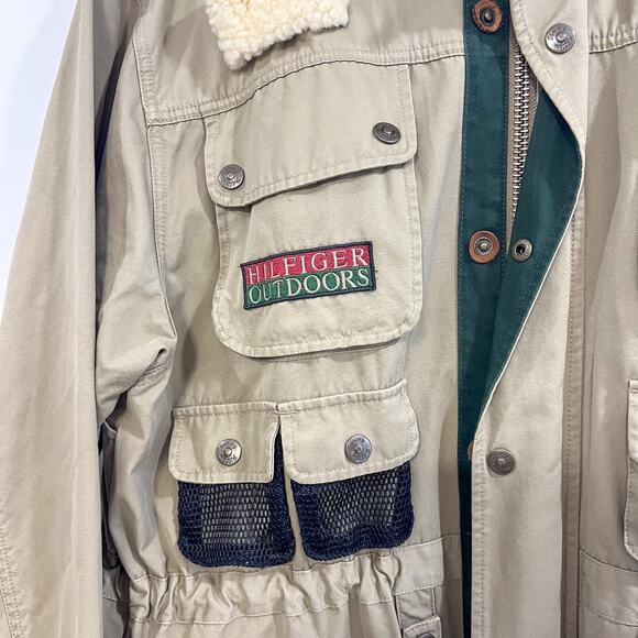Vintage 90s Tommy Hilfiger Mens Size M Outdoor Hunting Parka Layer Jacket Khaki - Picture 4 of 16